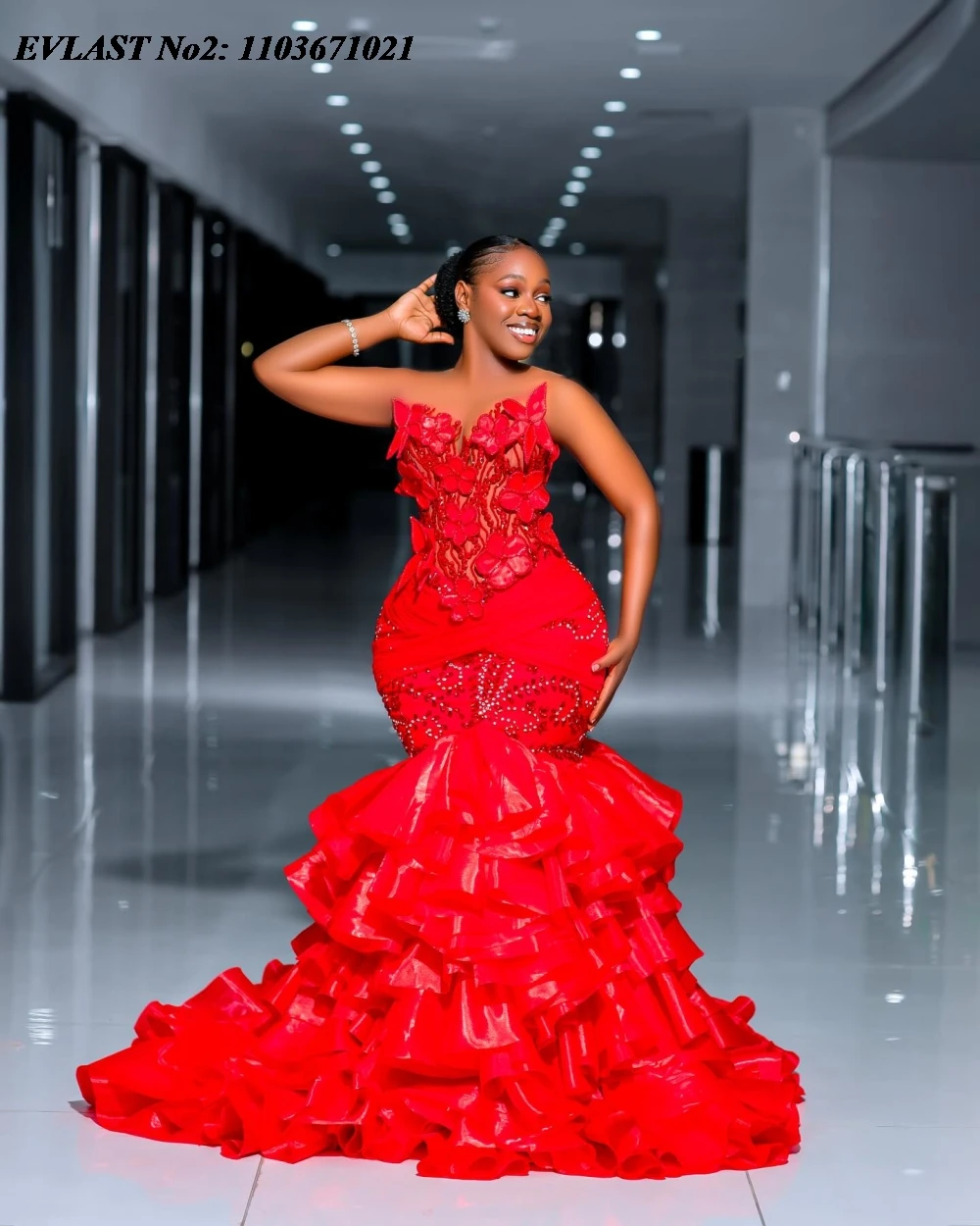 EVLAST Customized Red Prom Dress 2026 Sexy South African Crystal Beaded Party Dress Mermaid Ruffles Evening Party Gown E2P189