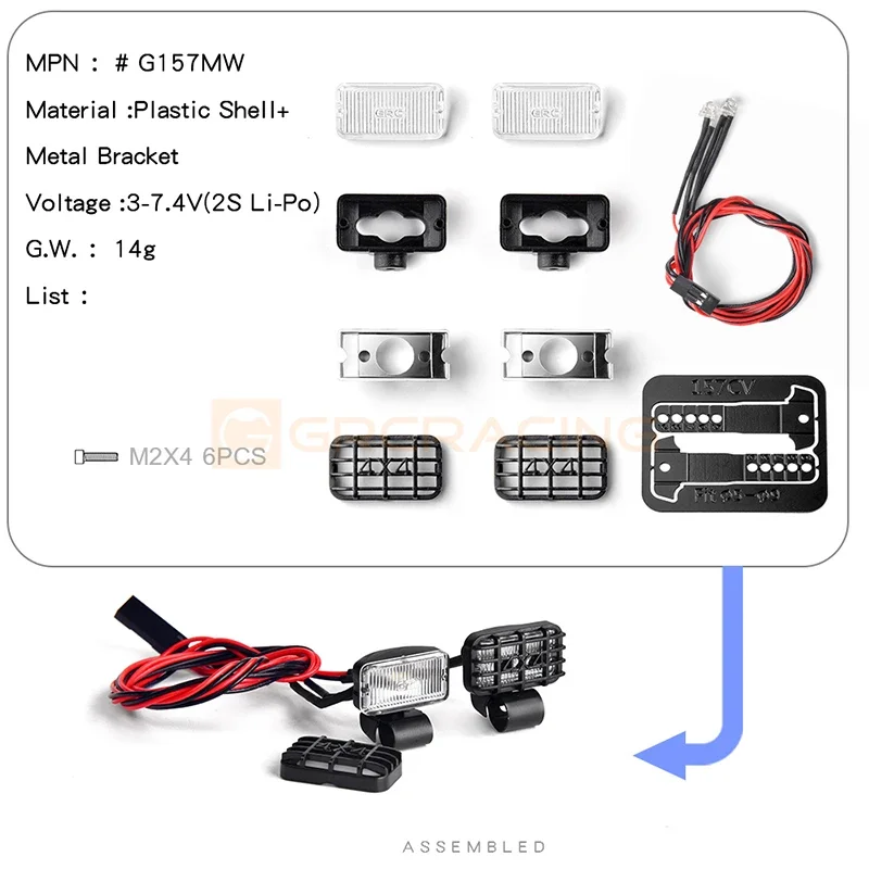 CGRC 1 Set LED-Scheinwerfer für 1/10 RC Crawler Car Traxxas TRX4 Defender Bronco TRX6 G63 AXIAL SCX10 RC4WD D90 Teile
