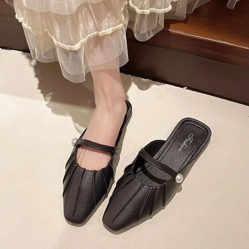 

Lightweight Soft Head Covering Sandals Women's Summer Faionable f Slippers Mules Slip-On PVC Flat Heel Anti-Slip