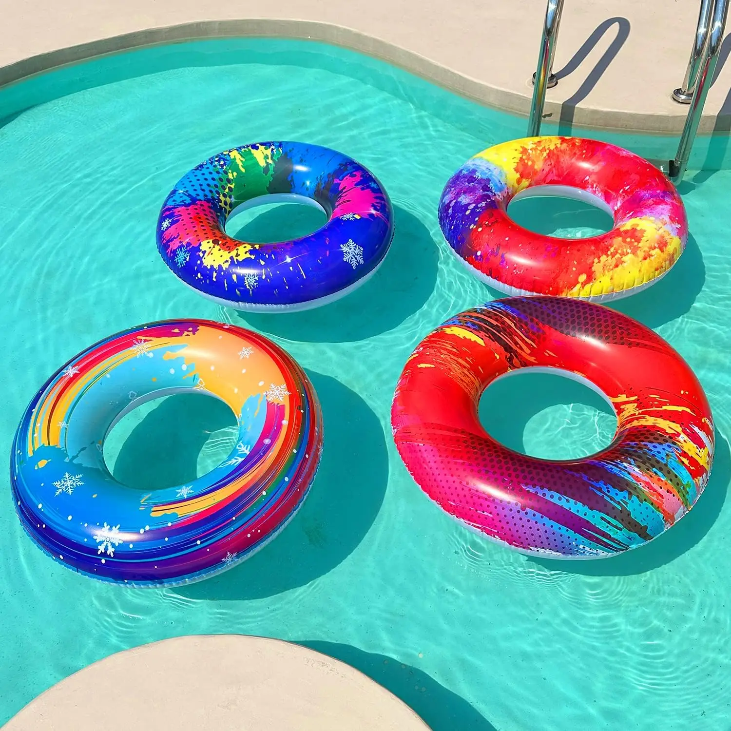 6 pçs grandes piscina flutua tubos: piscina inflável flutua anéis de natação com bolas de praia brilhantemente coloridos piscina flutua festa brinquedos cocô