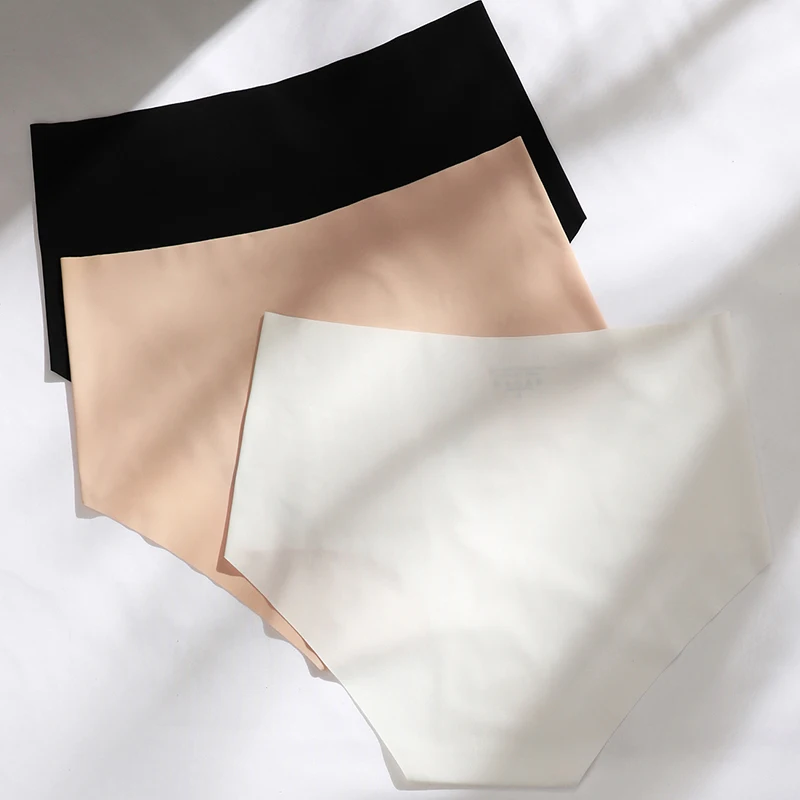 Seamless High Waist Panties Ice Silk Invisible Full Coverage Brief Bragas Sin Costuras Seamless Women Underwear