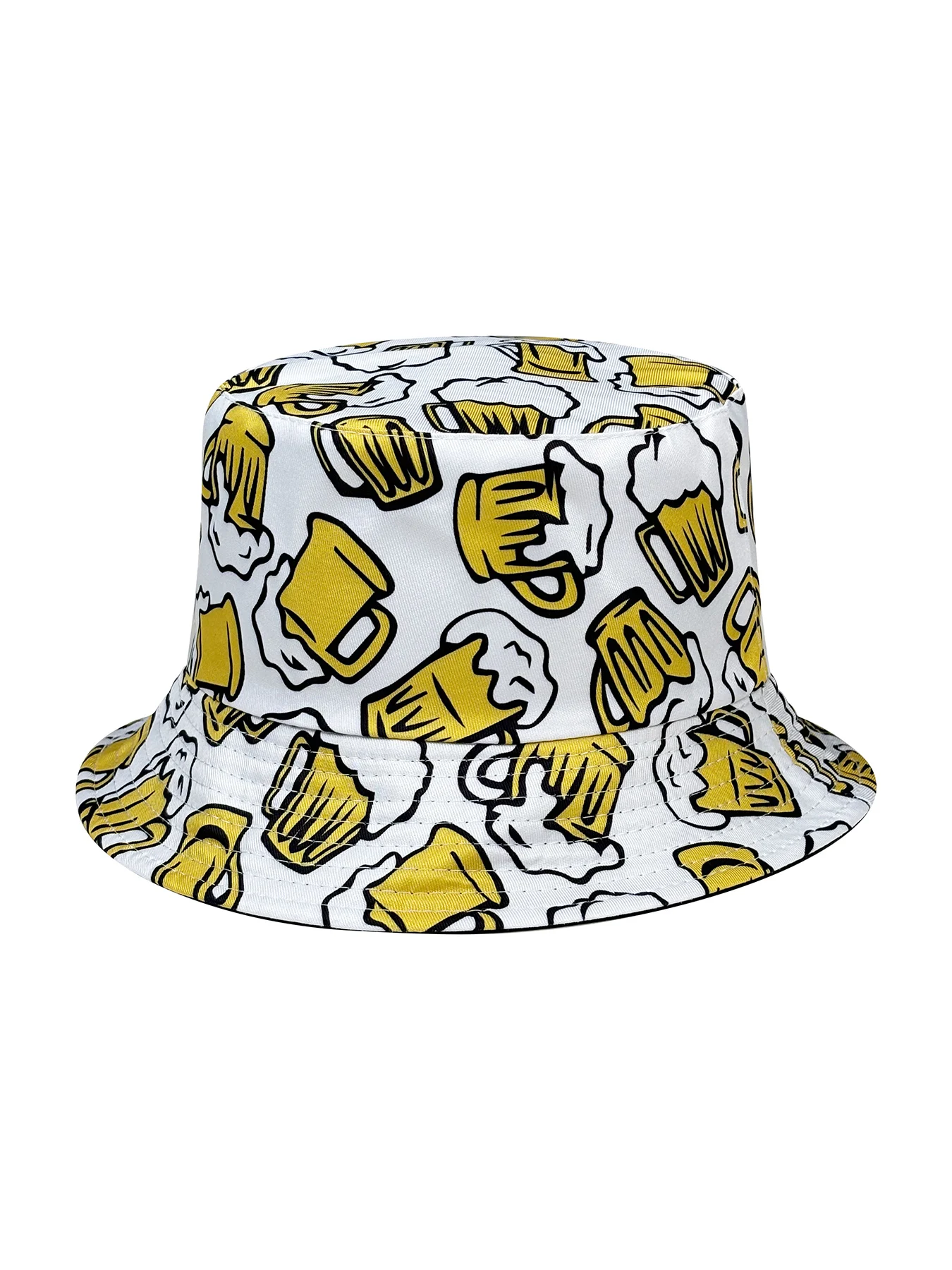 Beer Mug Party Bucket Hat, Reversible and Foldable Lightweight Design, Cartoon Pattern Bucket Hat, Unisex Casual Sun