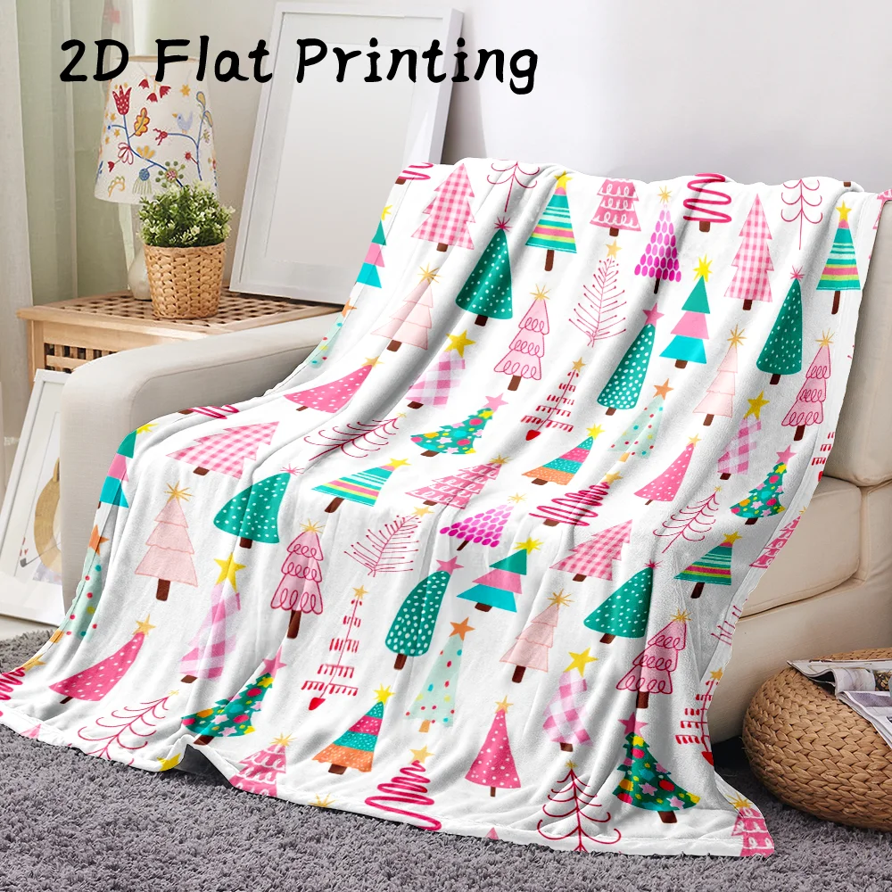 1PC 2D Flat Print Tree Flannel Blanket, Super Soft — Holiday Party, Christmas Decoration & Gift Giving