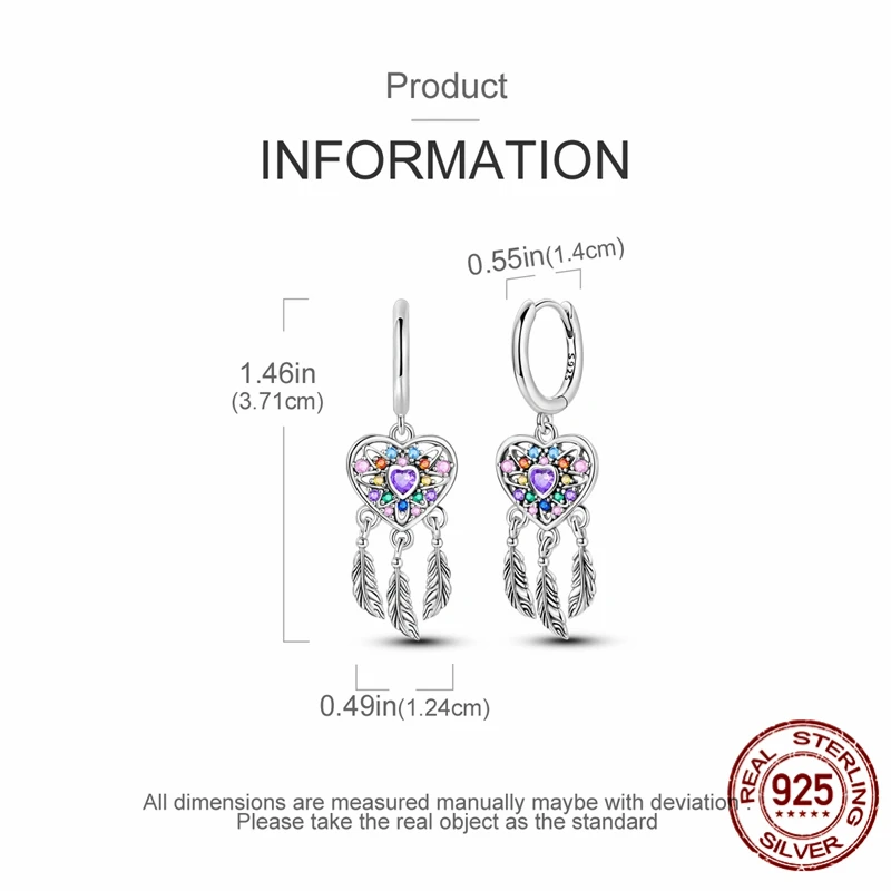 925 Sterling Silver Hoop Starlight Dreamy Heart-Shaped Dreamcatcher Earrings for Women Pretty Wedding Holiday Jewelry Gifts