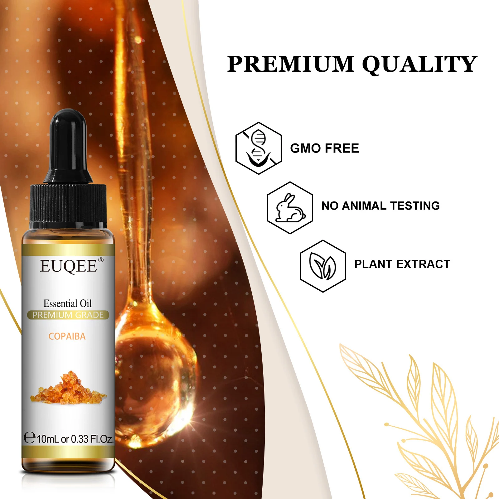 EUQEE 10mL Copaiba Óleo Essencial Para Difusor Vela Fazendo Óleos Essenciais de Fragrância com Conta-gotas de Vidro Para Aromaterapia