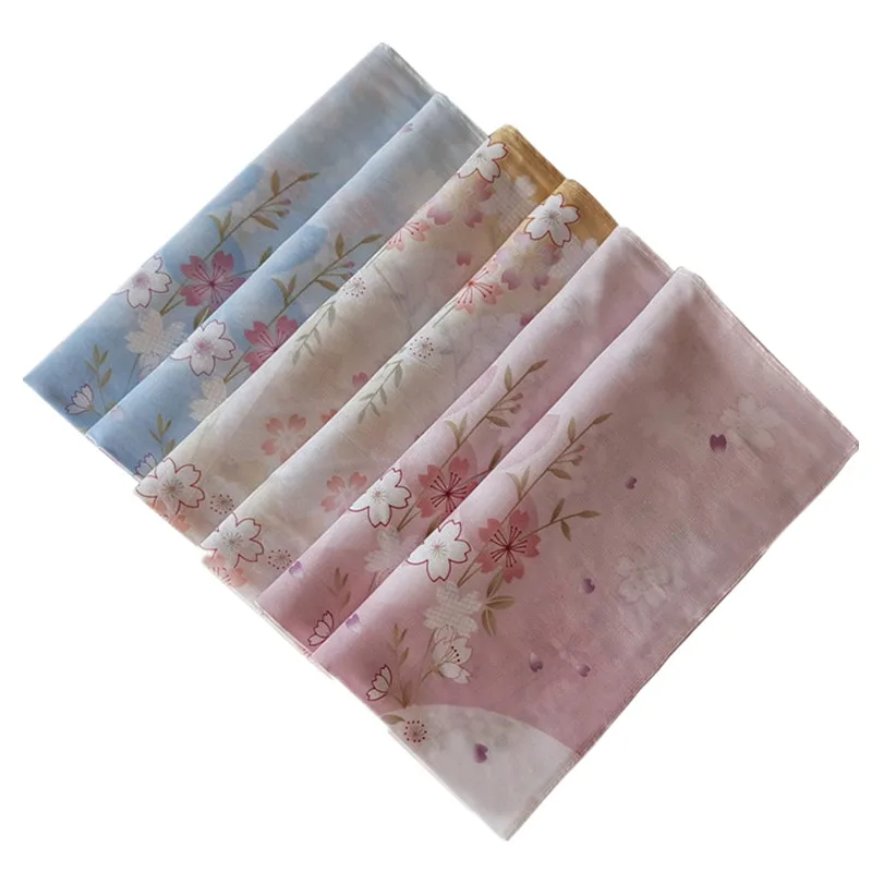 3Pcs 45x45cm Square Cotton Fashion Cherry Blossom Flower Lady Handkerchief Women Face Towel Party Gift