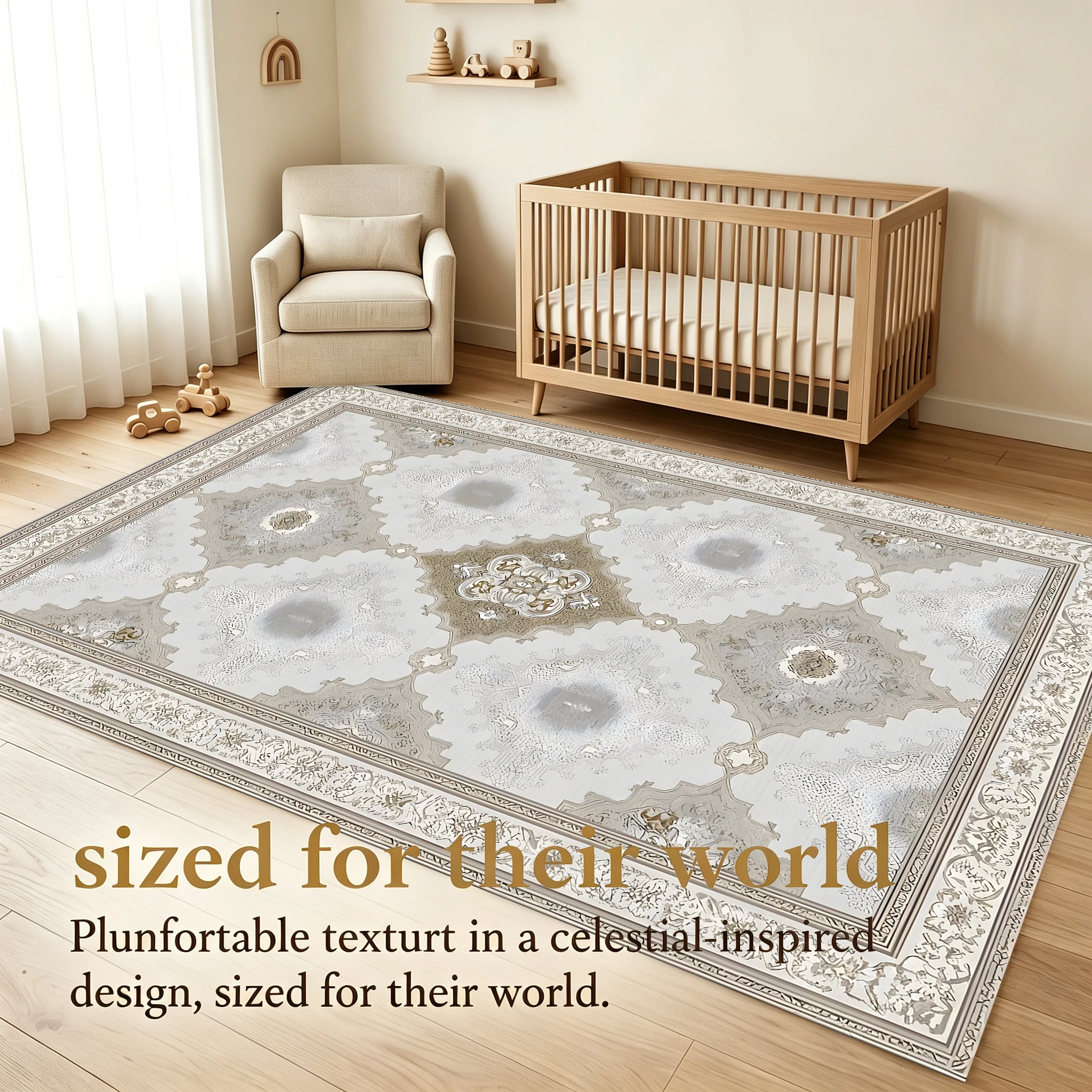 2D European Retro Symmetrical Carving Light Luxury High-End Style Carpet, Suitable for Living Room and Bedroom, One-Click Renovation for Autumn and Winter Decoration