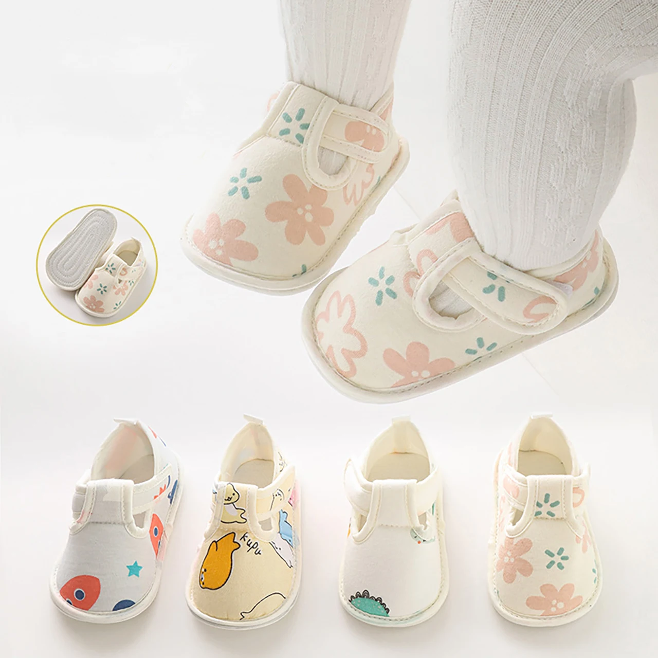 0-18M Baby Soft Soled Shoes Anti-Slip Newborn First Walkers Cute Cartoon Kids Crib Shoe Cotton Breathable Spring Autumn Footwear