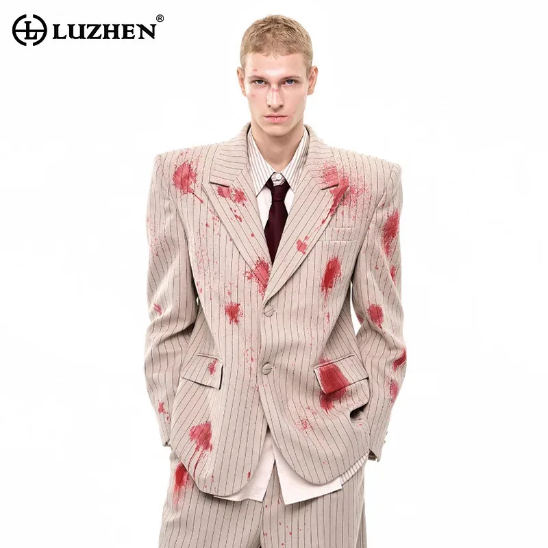 LUZHEN Ink Ejection Tie-dyed Pattern Stripe Printed Shoulder Pad Blazer Coat Men 2025 New Original Luxury Handsome Jacket JY4551