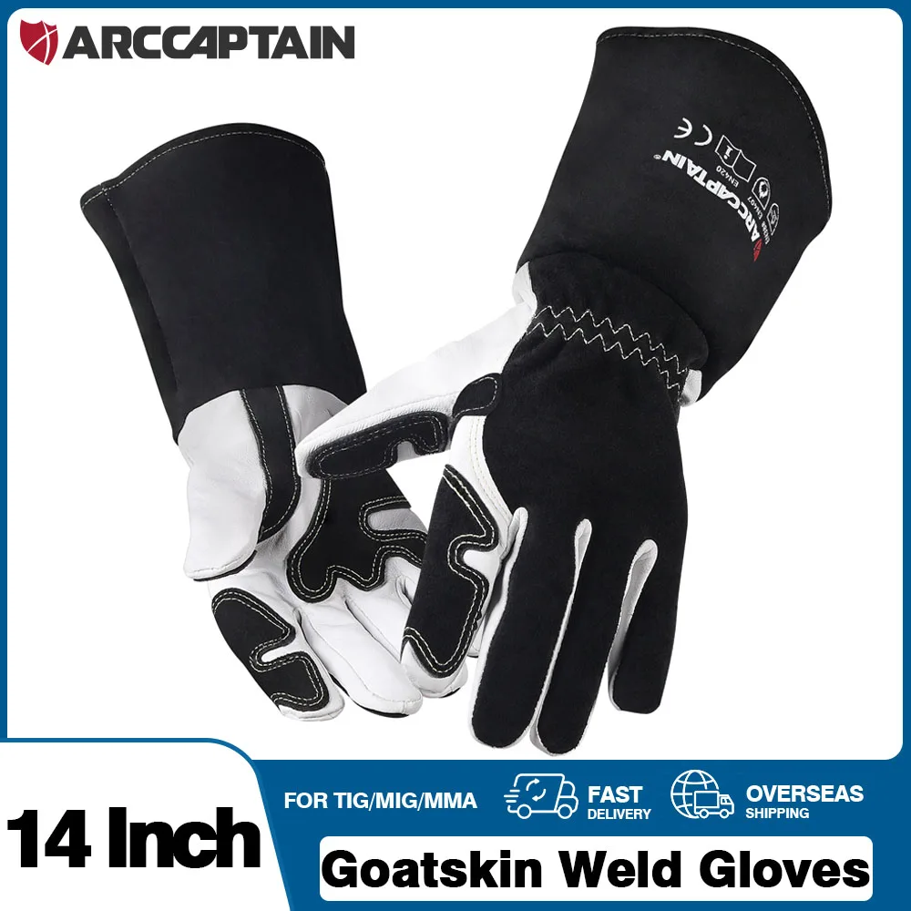 ARCCAPTAIN Welder Gloves 14 inch Multifunctional Work Welding Glove Goatskin Leather Protection For Welders Against Scalding