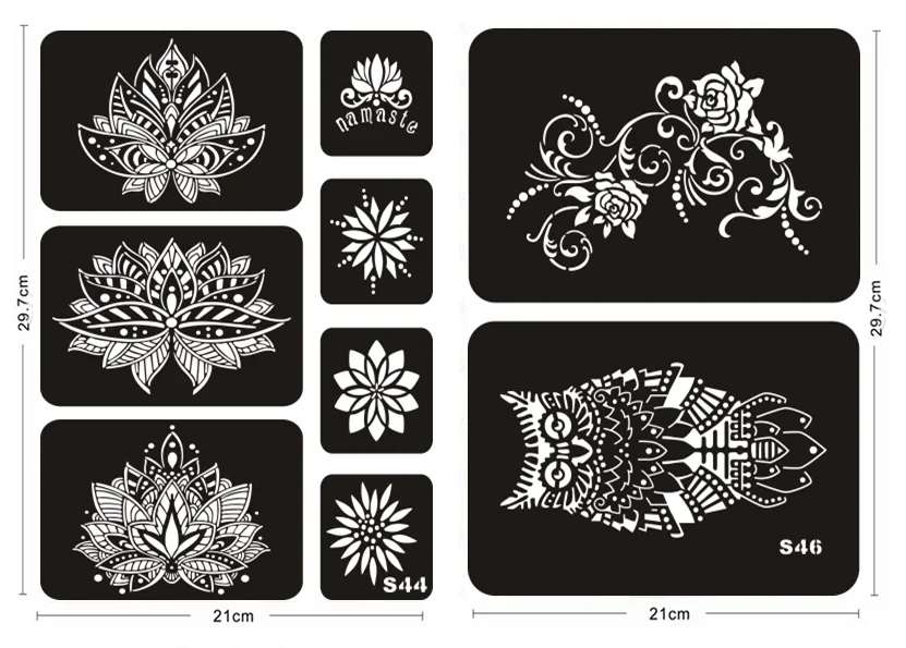 Airbrush Tattoo Stencils Templates Flower Butterfly Henna Stencil Reusable for Women Girls Glitter Tattoos Glitter Tatoo Stencil