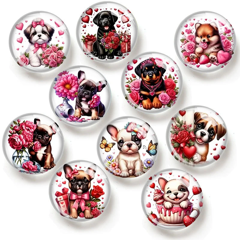 

Floral Heart Dog 12/18/20/25mm glass cabochon bracelet pendant rings for jewelry demo earrings back Making findings
