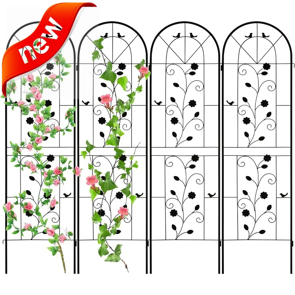 

Rustic Iron Garden Arch Trellis Set of 4 with Black Coating - Ideal for Outdoor Climbing Plants