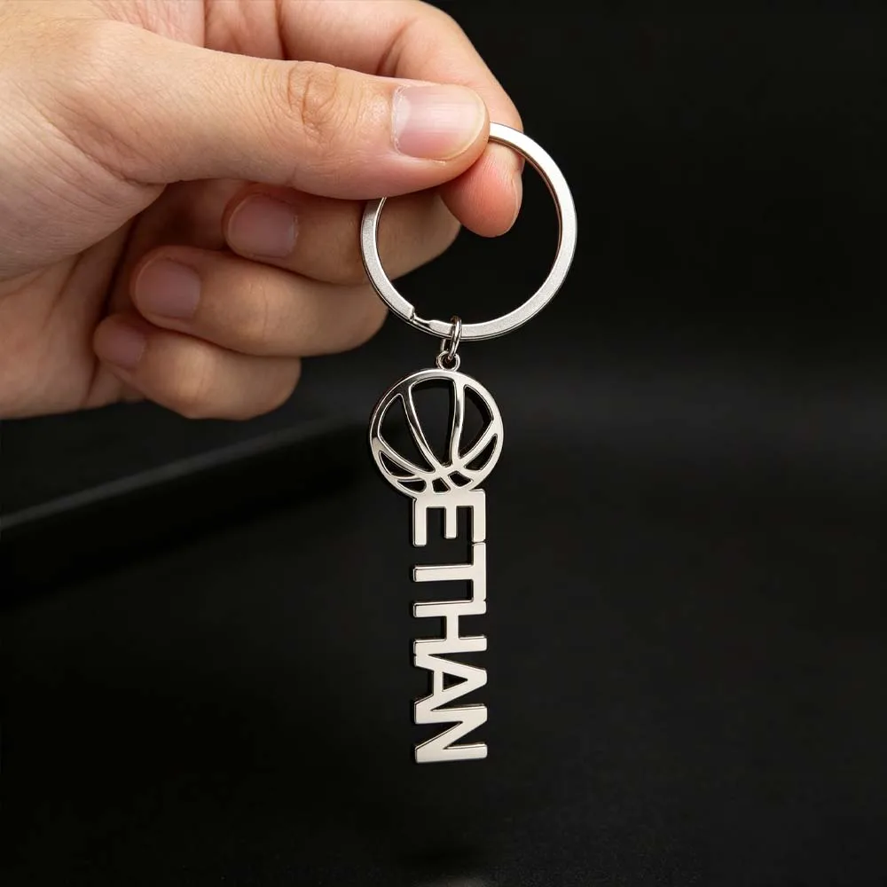 Basketball Ball Personalized Keychain Custom Name Key Ring Bag Charm Gift For Men Women Dad Father Day Stainless Steel Jewelry