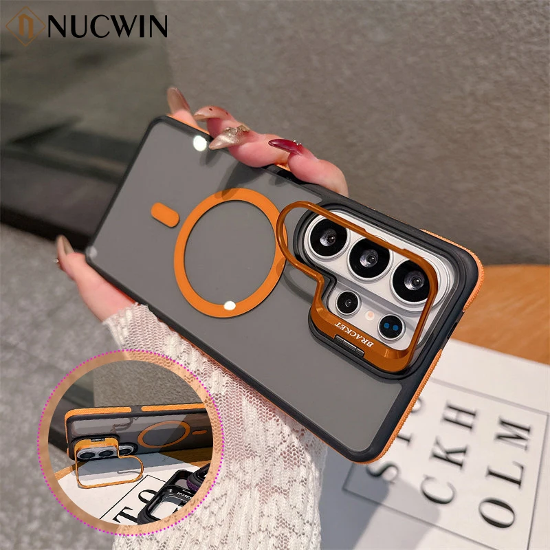 Metall-Linsenschutz-Ständer Magnetische Hülle für Galaxy Samsung S26 Ultra S26Edge S22 S232 S24 S25 Ultra Plus FE Acryl-Stoßfänger-Cover