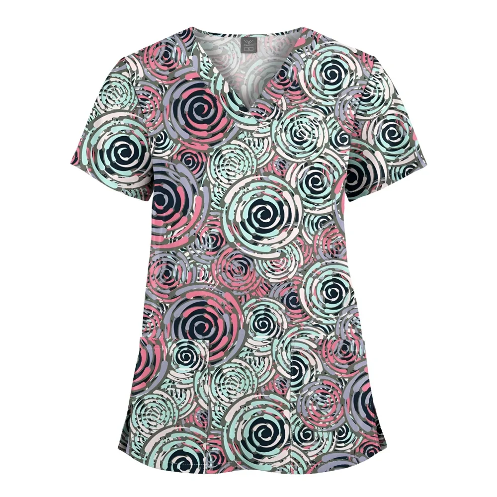 Cartoon Print Pet Doctor Blouse Nurse Uniform Unisex Short Sleeve Hospital Work Tops Surgical Uniforms Nursing Silks Tops Women