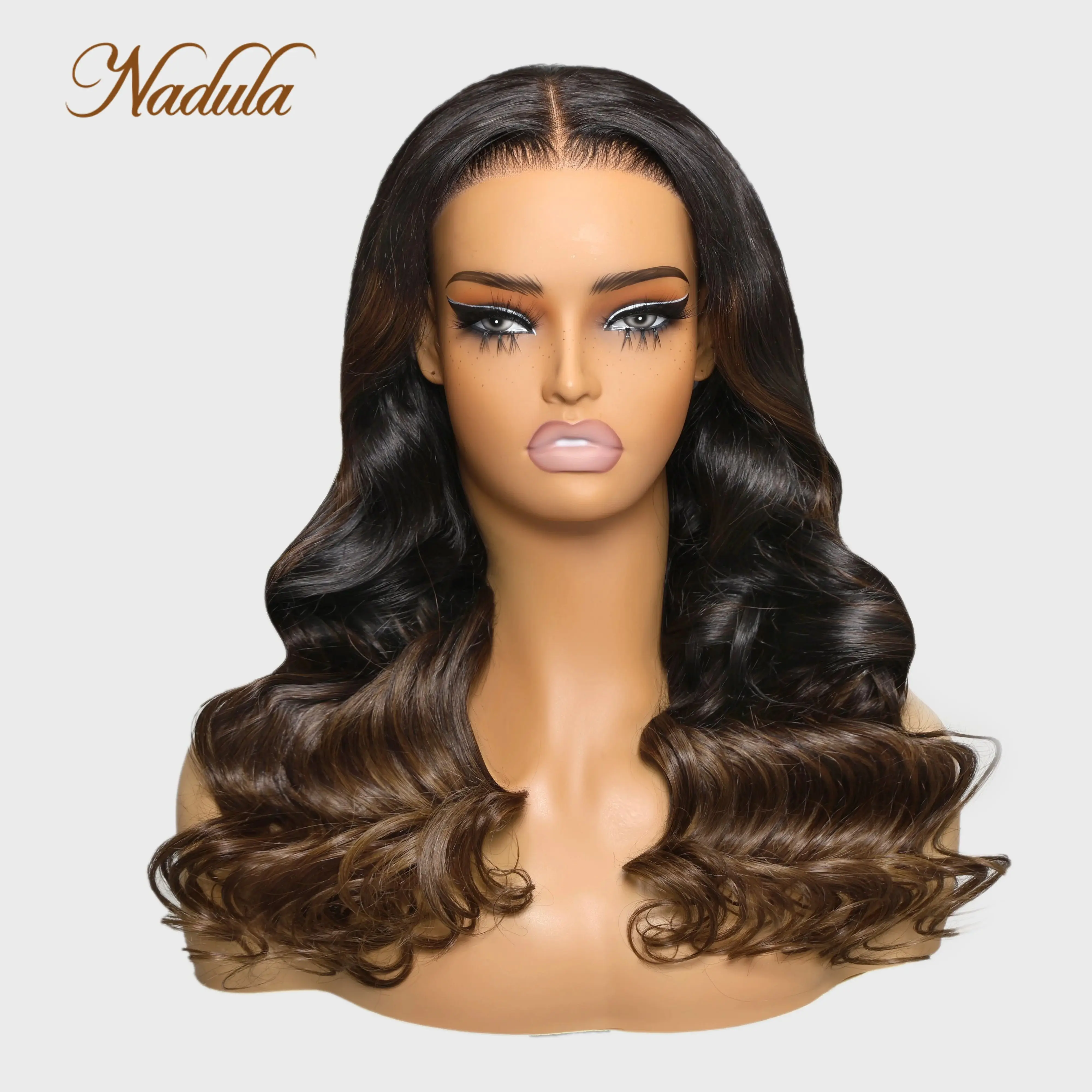 Nintendo Bye knot Wig 7x5 tanpa lem renda hitam ke coklat Ombre Wig gelombang longgar dengan simpul diputihkan dan pergi Wig