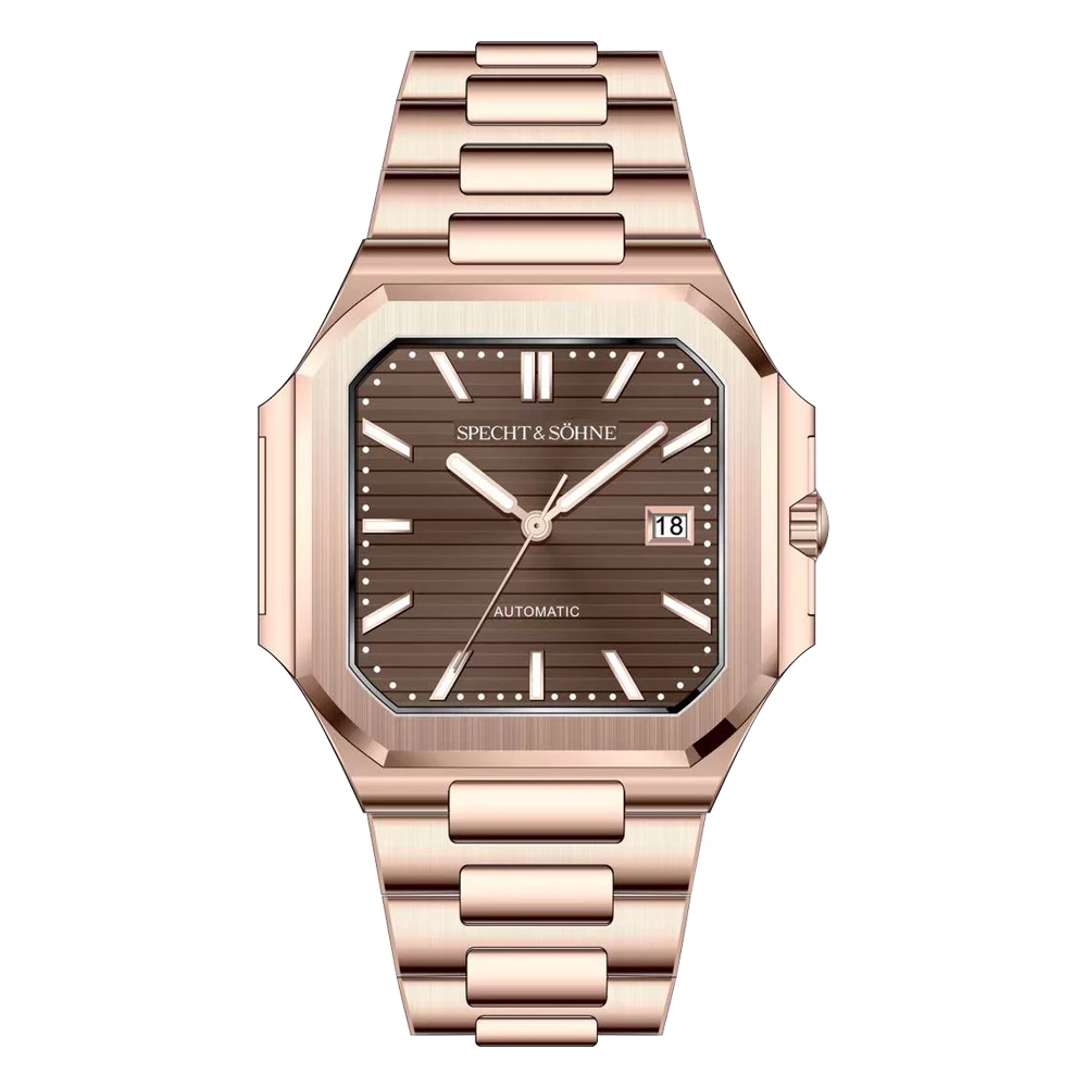 2025 Specht & Söhne 41 MM Vierkant Kubiek 5711 Herenhorloge Mechanische Horloges Roségoud Roestvrij staal Saffierkristal Waterdicht