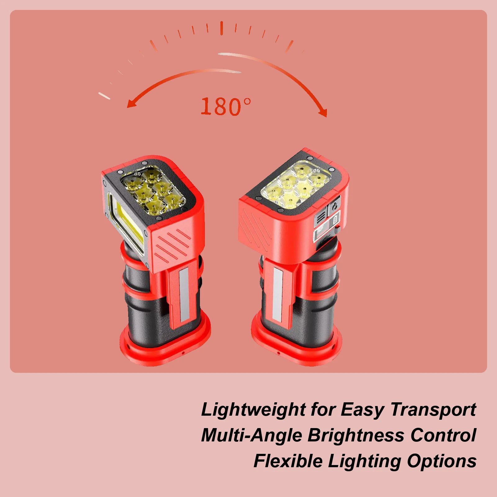 

Автомобильный рабочий фонарь, вращающийся на 180 градусов магнитный светодиодный рабочий фонарь, зарядка типа C, двойные крючки, цифровой дисплей, лампа для детализации