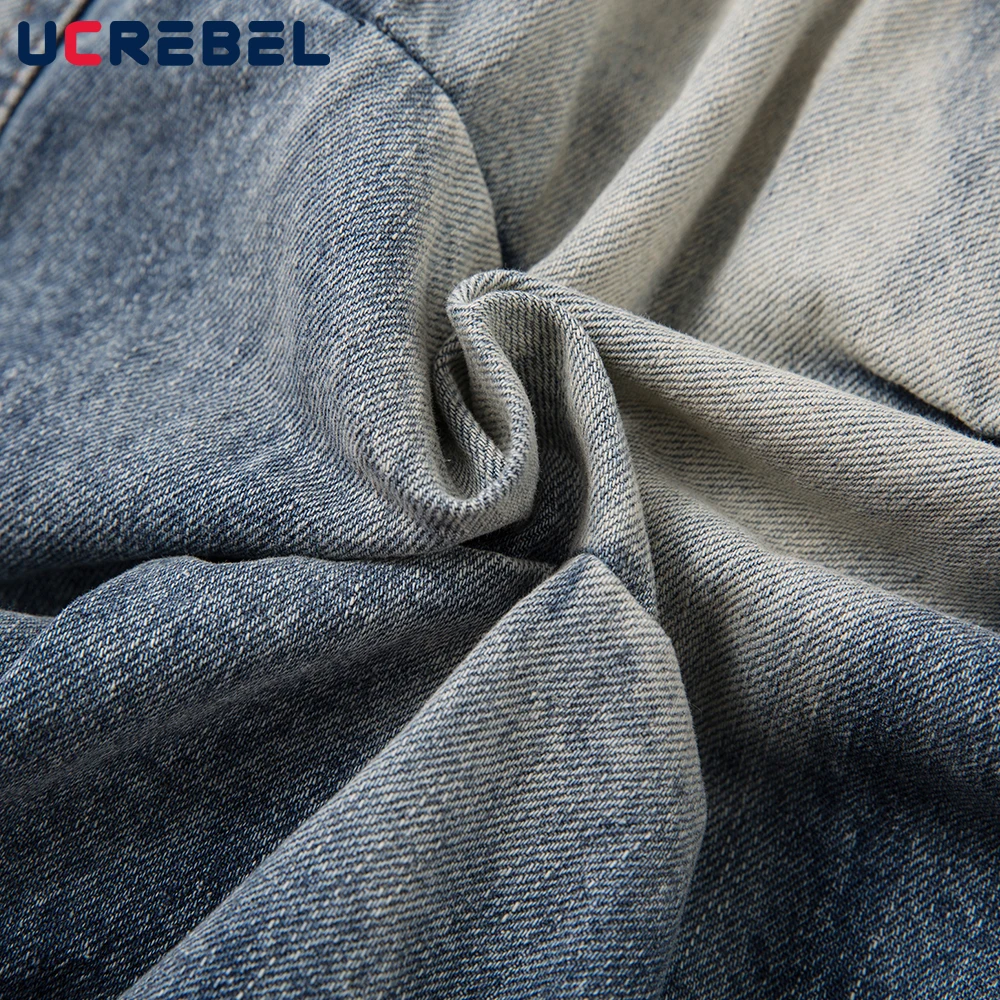 مطوي غسلها المتعثرة الجينز رجل ريترو شارع العليا جيب فضفاض واسعة الساق الدنيم السراويل الرجال السراويل