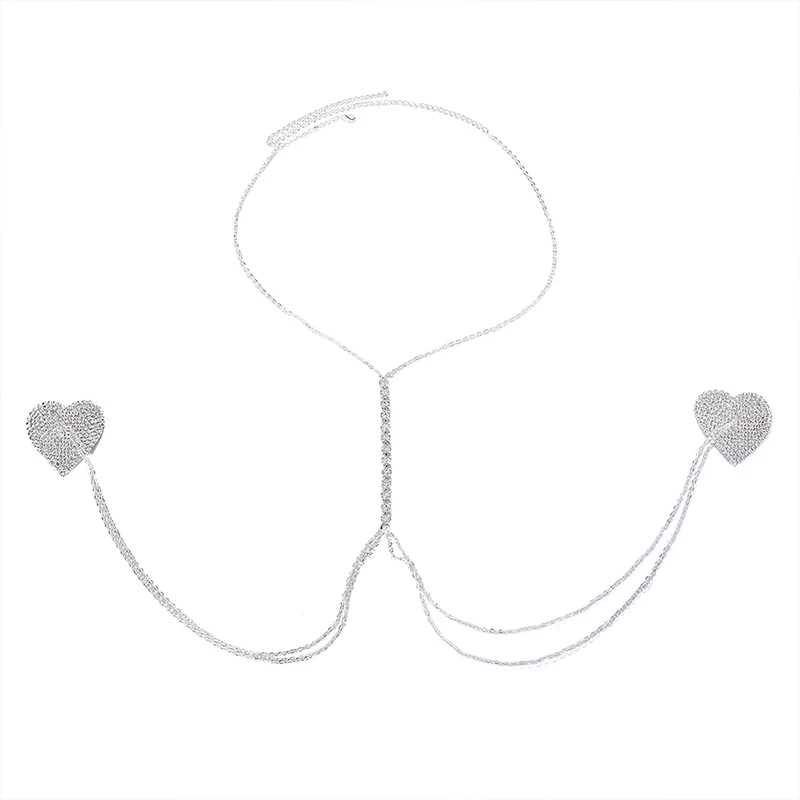 Stonefans Sexy Bikini Cross Rhinestone Bra Chain Harness Necklace Festival Chest Heart Nipple Stickers for Women Sexy Cover Bra view 2