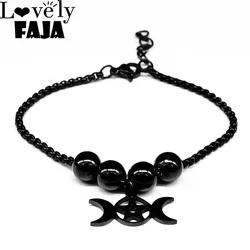 Witchcraft bracciale a catena in acciaio inossidabile donna colore nero pentagramma luna bracciale con perline gioielli pulseras mujer moda B3515S03