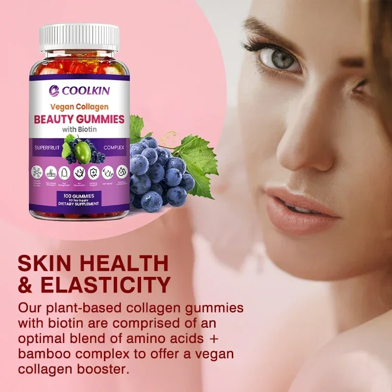 Vegan Collagen Beauty Gummies with Biotin - Supports Healthy Hair, Skin and Nails