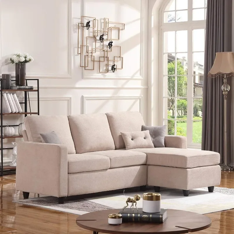 Sofa bagian konvertibel ZHENXIANG, Sofa berbentuk L dengan kain Linen, Sofa bolak-balik untuk ruang kecil, Sofa furnitur