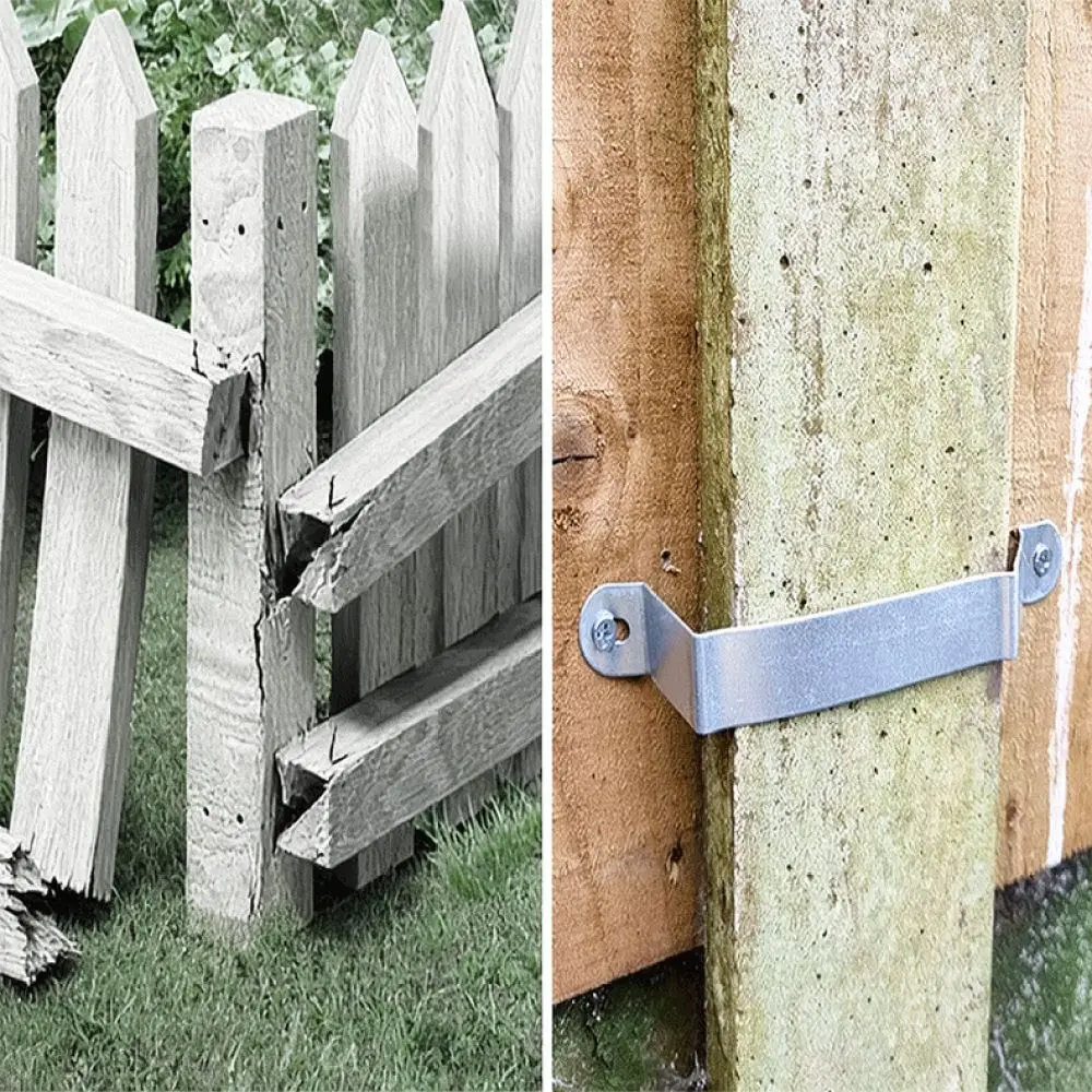 Durable Metal Fence Post Repair Kit Support Bracket Fixing Hardware For Garden Fencing Stability And Protection