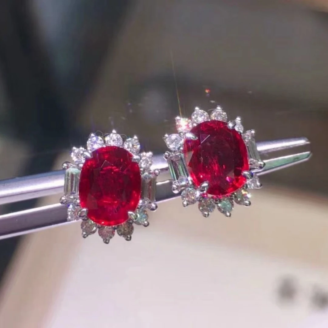 KJJEAXCMY Fine Jewelry Natural Ruby Women's Earrings S925 Silver Electroplating Process Inlaid High Clarity Support Testing