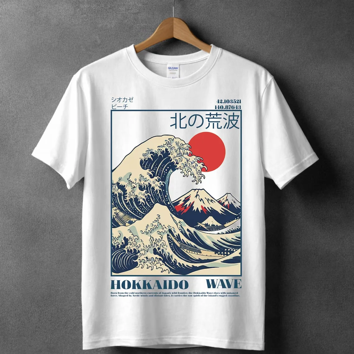 Hokkaido Wave Japanese Graphic T-Shirt Retro Great Wave Mount Fuji Art Harajuku Streetwear  Suitable for daily commuting Tops
