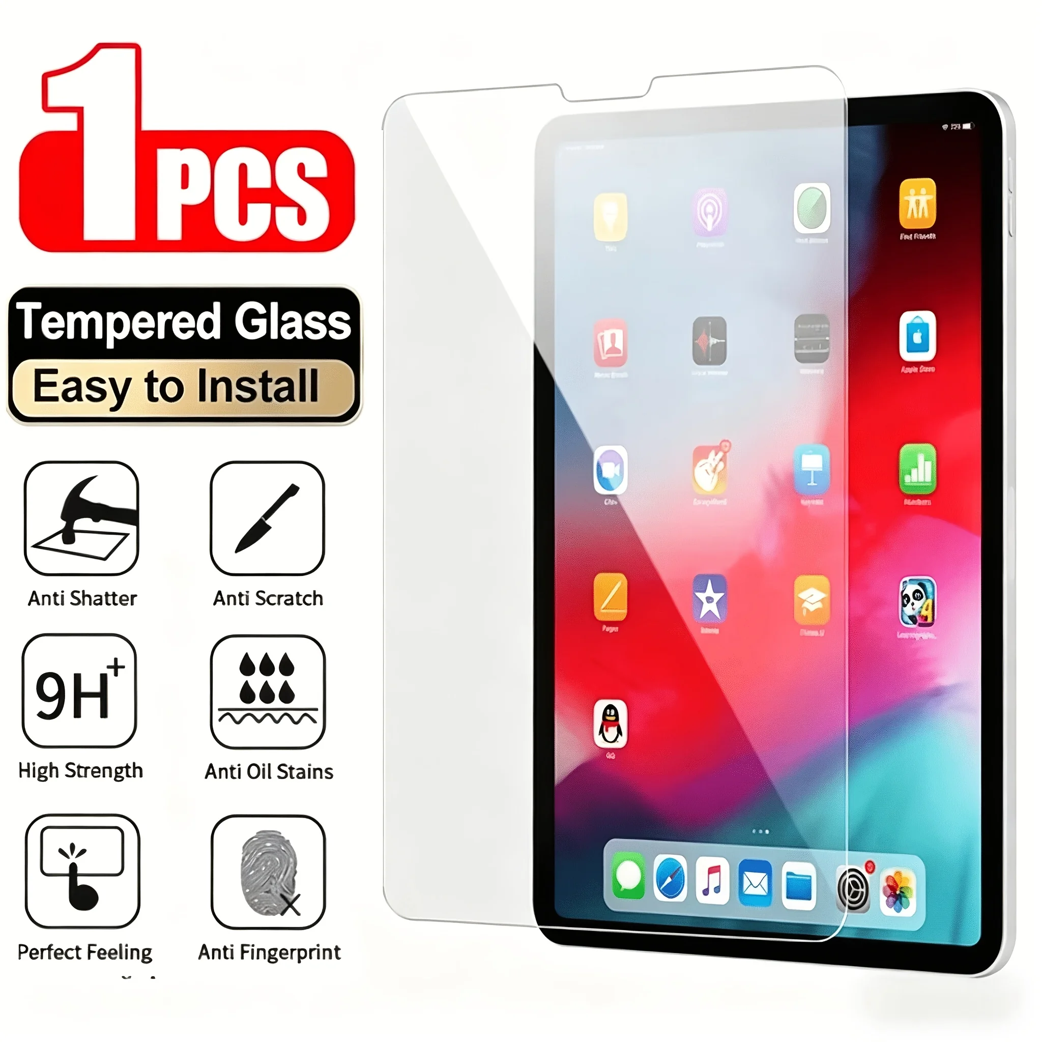 1-Piece ultra-high definition tempered glass screen protector, suitable for iPad 10/9/8/7/6/5 generation (2022/2021/2020/2018)