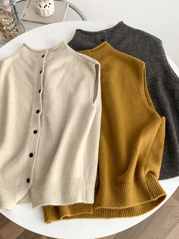 

Мягкий жилет из чистой шерсти, топ с высоким воротником, женская трикотажная одежда, осень-зима, Новое поступление, цветная модная верхняя одежда