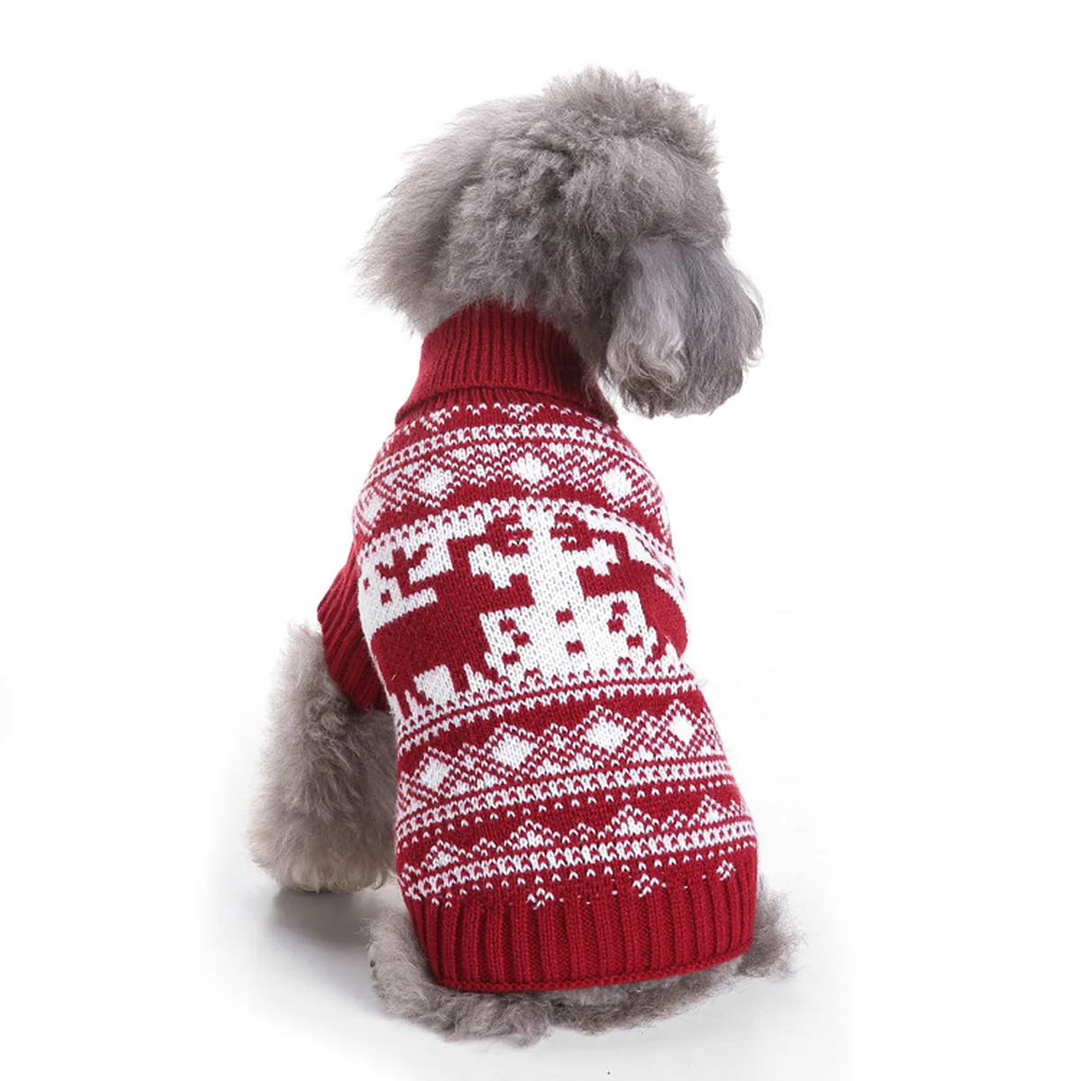 

1Pcs Pet Dog Knitted Christmas Sweater Red Size L Warm Turtleneck Winter Clothes Puppy Holiday Outfit Pet Knitted Sweater