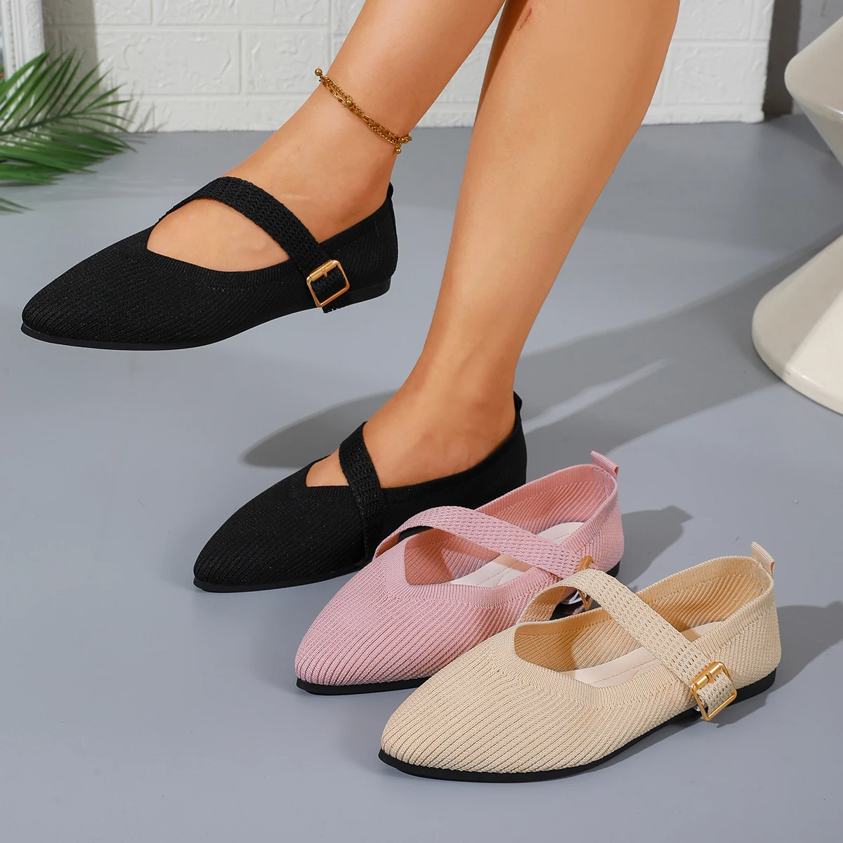 Mixed Color Knitted Flats Women Ankle Strap Mesh Breathable Shoes 2026 New Spring Summer Weaving Lightweight Woman Loafers