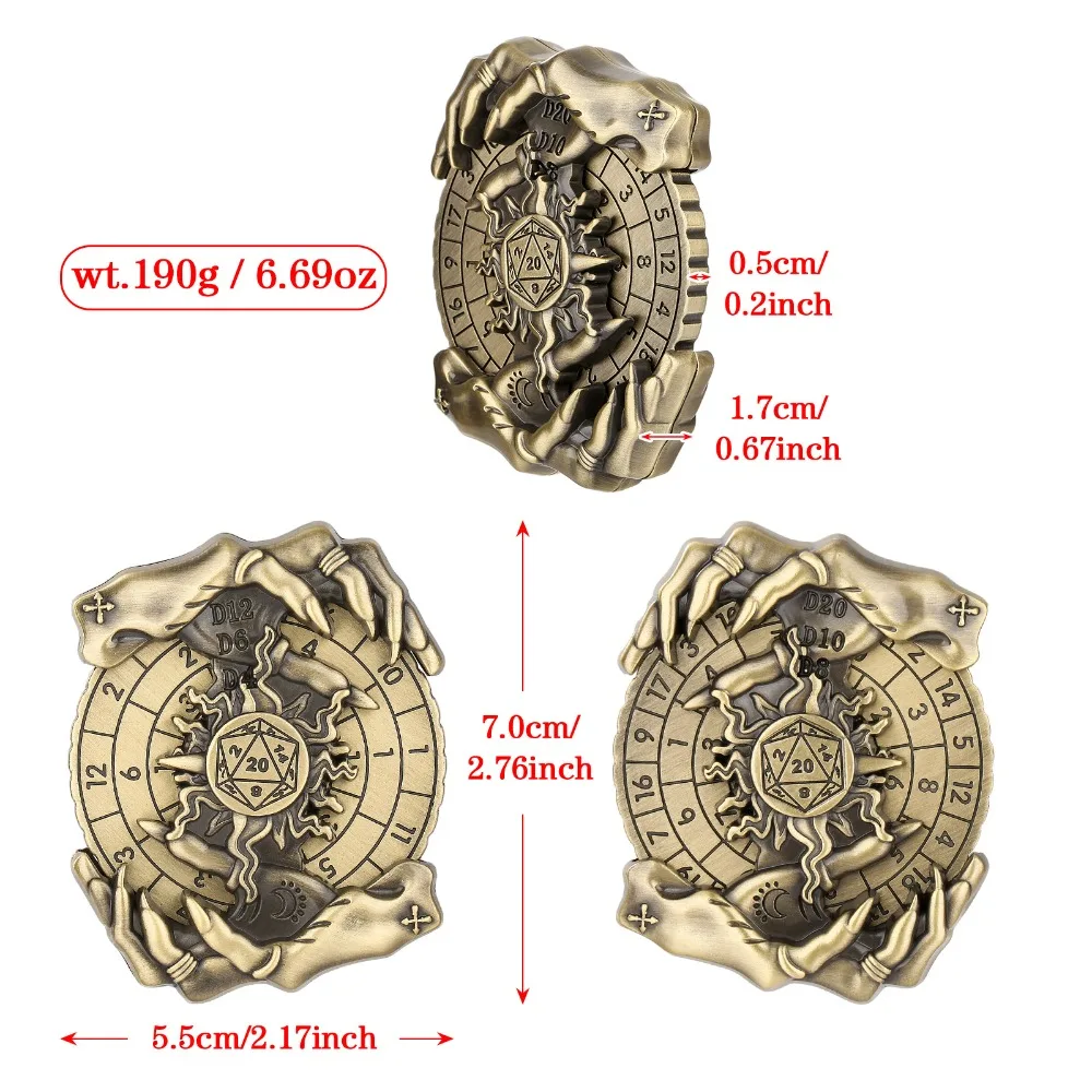 Retro 3D Relief Magische Hand Metalen Fidget Spinner Draaitafel Spel Dobbelstenen Hand Spinner voor rollenspel DND RPG TRPG Games