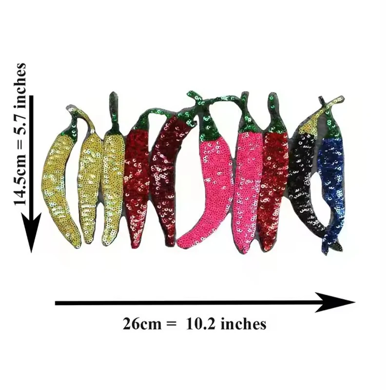 Sequins Chilli Patch Colorful Sequined Chilli Iron on Applique Fashion Clothes T-Shirt Outerwear DIY Decoration Embroidery Patch