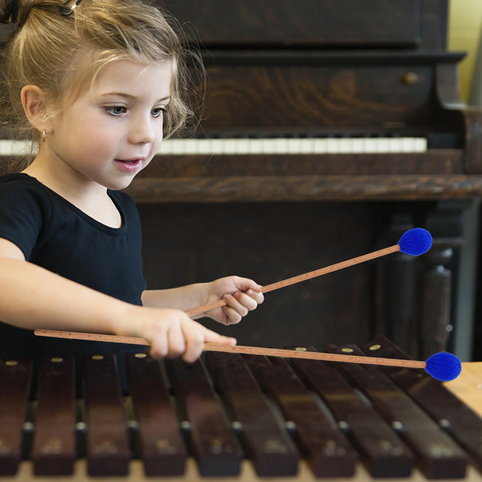 

1Pair Yarn Head Marimba Mallet Maple Handle Durable Acrylic Wool Blend Wire Wound Head Strong Knocking Sound Instrument