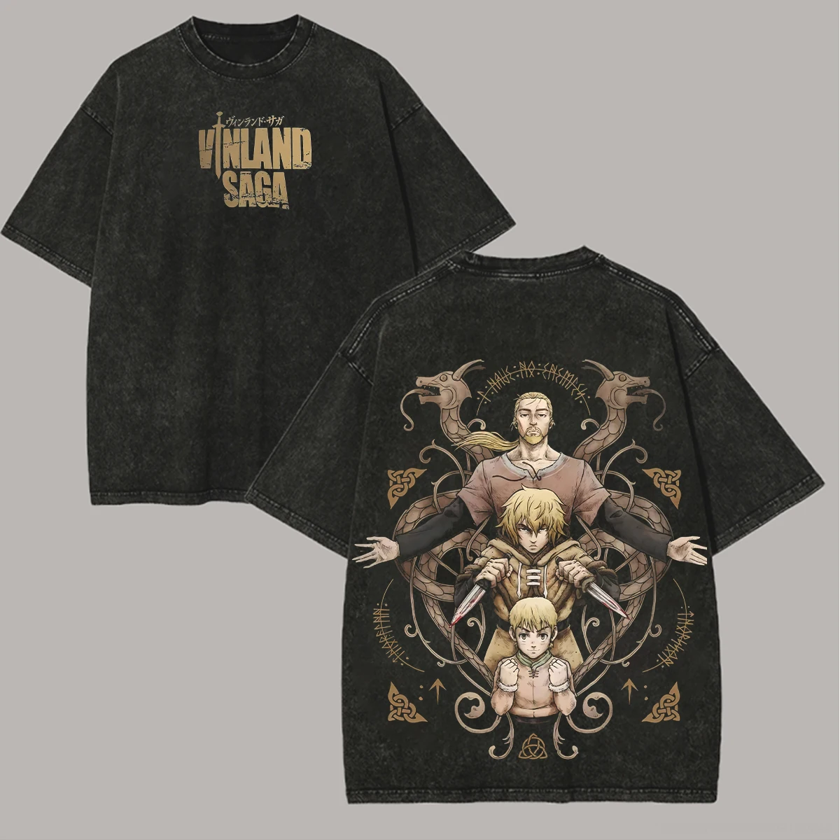 2026 summer Vinland Saga Thorfinn Dual Sided Washed T-shirt Manga Panel Eyes Anime Print Oversized Cotton Tee For Otaku Fans - view 4