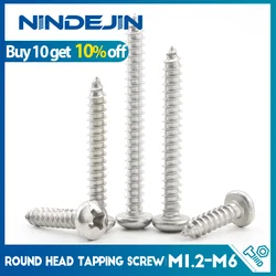 NINDEJIN Cross Recessed Round Head Tapping Screw M1.2 M1.4 M1.7 M2 M2.3 M2.6 M3 M4 M4.2 M5 M6 Stainless Steel Wood Screw