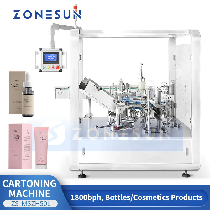 ZONESUN Automatic Vertical Cartoning Machine Box Packaging Sealing Equipment Reverse Tuck Carton ZS-MSZH50L