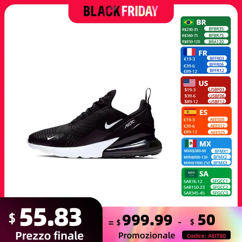 Nike New Air Max 270 Low Men's and Women's Sneakers Trendy Fashion Casual Shoes Comfortable and wearable Sneakers glossy black