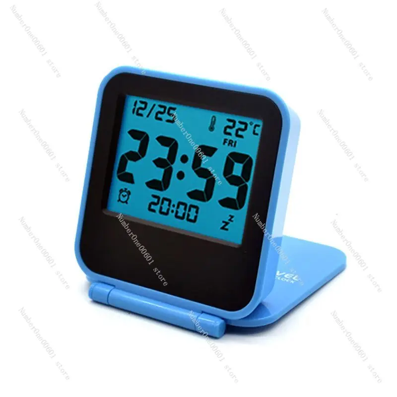 Digital Travel Alarm Clock Foldable Desktop LCD Clock with Calendar, Thermometer, Alarm,Snooze, Battery Operated, Ectronic Clock