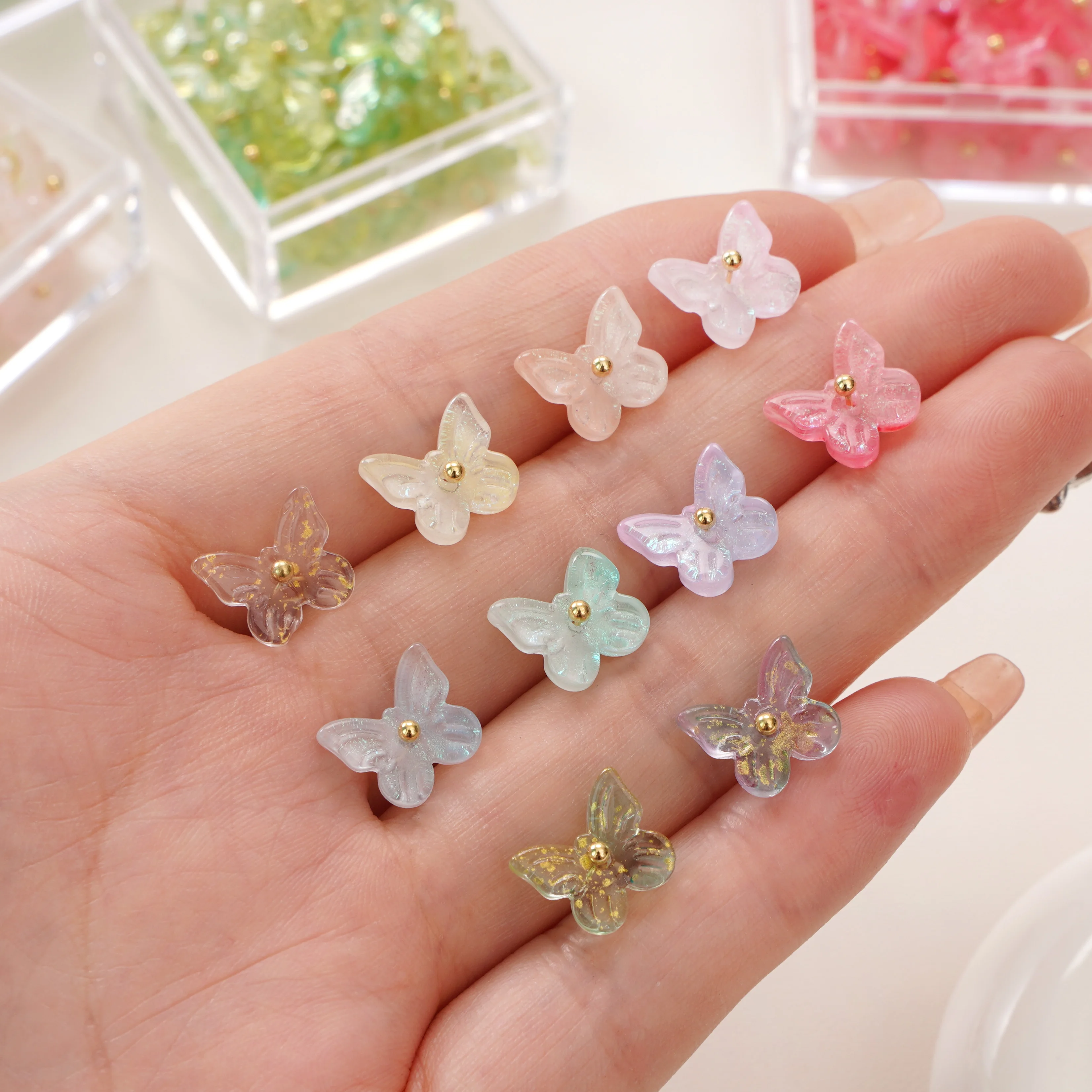 5 шт., стеклянный кулон-бабочка, разноцветный бант, подвески для изготовления ювелирных изделий, серьги «сделай сам», браслет, цепочка для телефона, аксессуары 10x11 мм