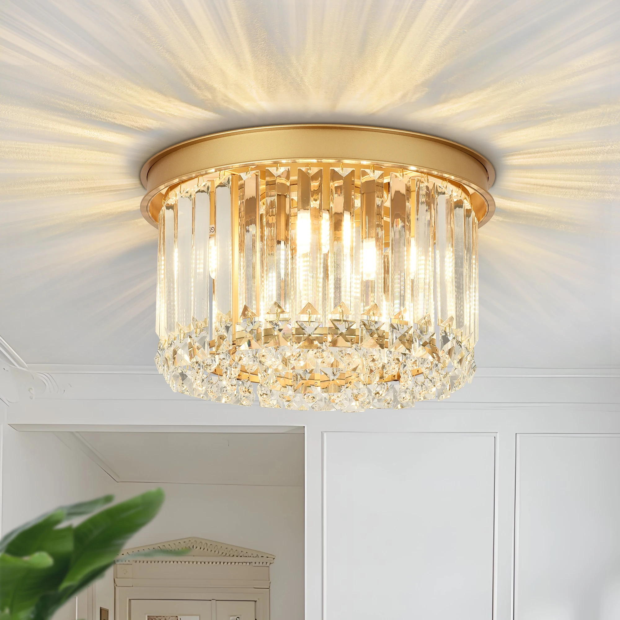 

Modern Crystal Ceiling Light Fixture, Flush Mount Wall Sconce, Indoor Wall Lamp for Hallways Galleries Bedrooms Living Room