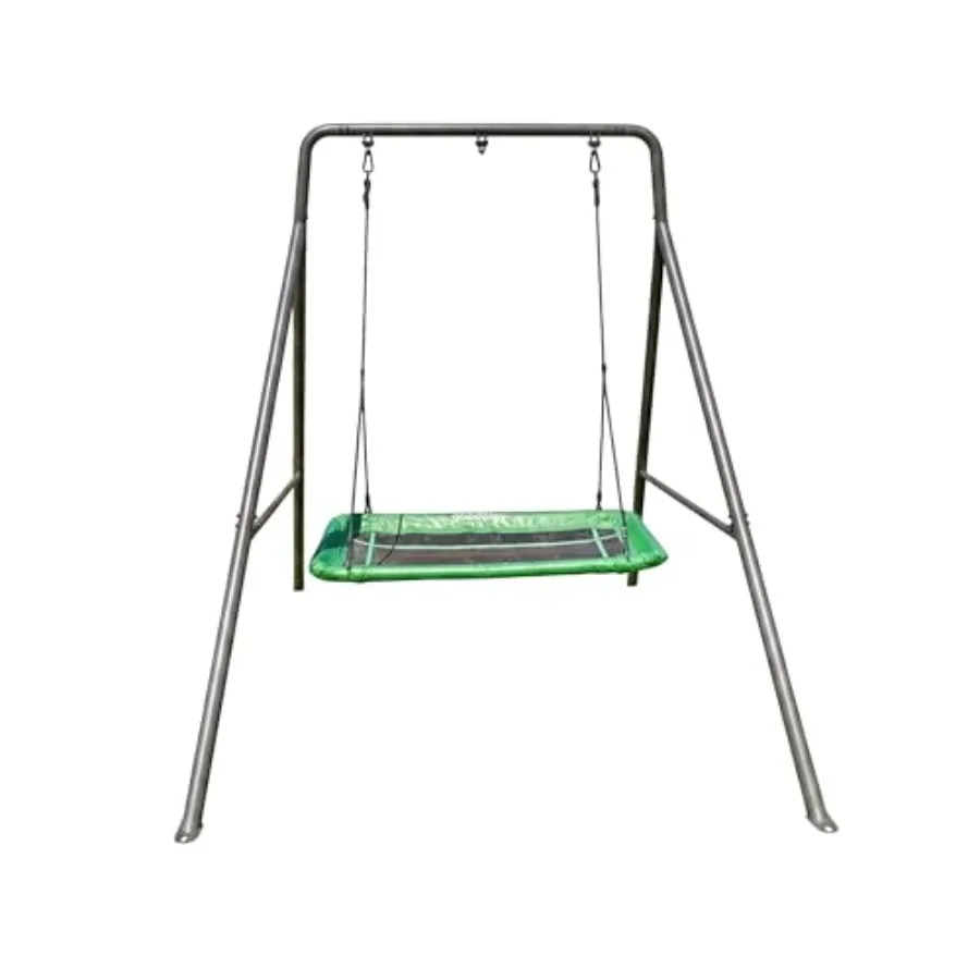 

Single Swing Set Frame with Tree Swing, TitanFlex 6.7ft x 8.ft Modular Metal set and FlyMax 6" x 25" Platform Saucer Seat, Gree