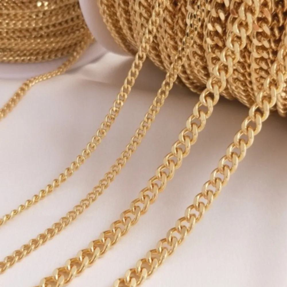 

Корейская медь 14 К золотого цвета, шлифовальная цепочка для вспышки, сделай сам, свободная цепочка ручной работы, ожерелье, браслет, ювелирная цепочка, аксессуары