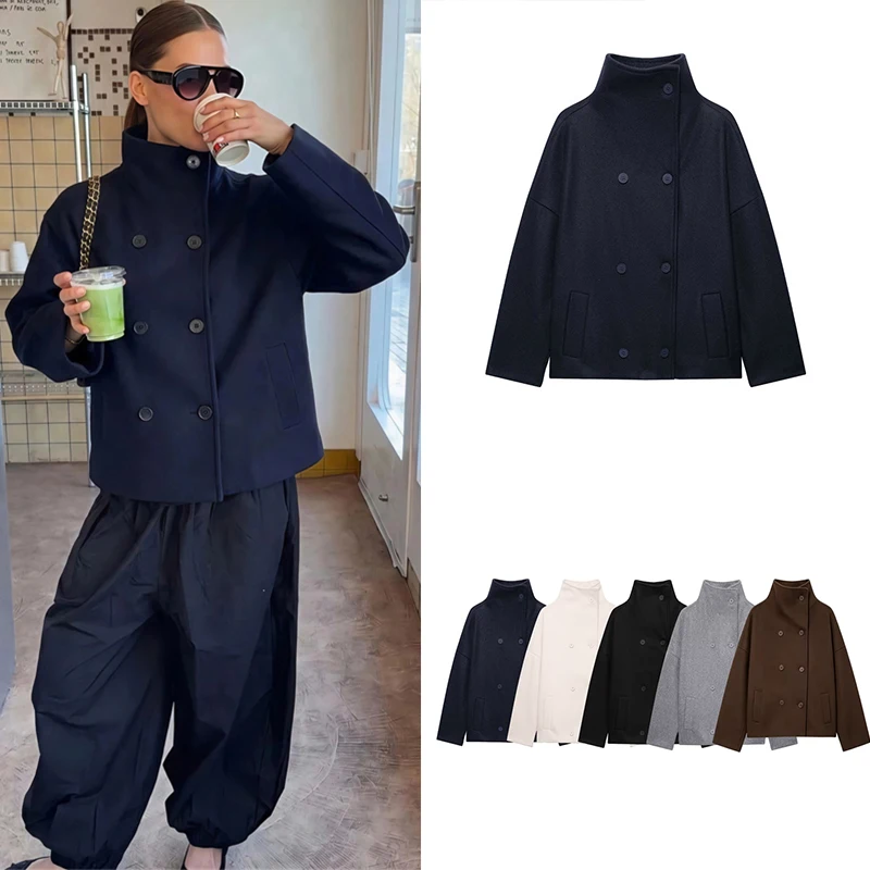 Guobioziy Women's Slim-Fit Buttoned Wool Coat 2026 Autumn/Winter New Euro-American Casual Fashion Trendy Street Old Money Style