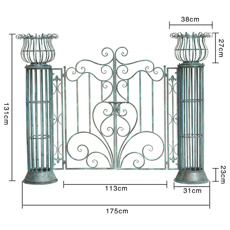 Foreign order retro old courtyard entrance door villa garden door outdoor rust-proof plant climbing vine decorative flower stand