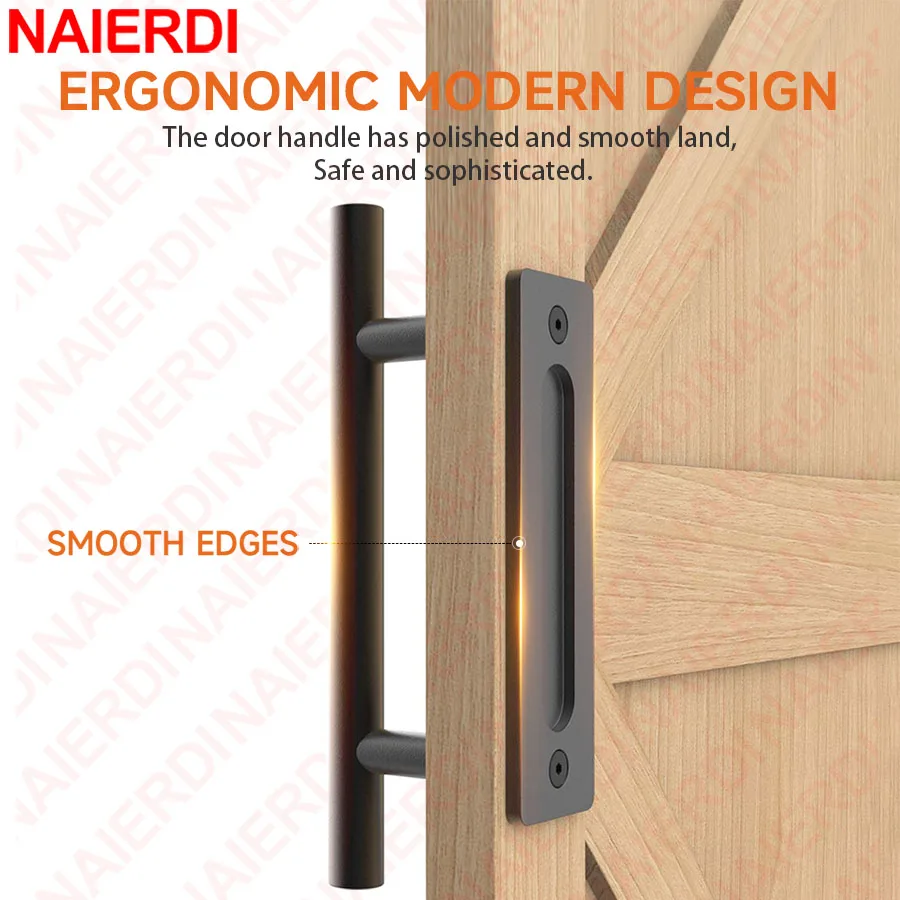 NAIERDI 12 Inch Stainless Steel Barn Door Handle Heavy Duty Pull & Flush Mount Wood Door Hardware,for Indoor Sliding Barn Gates